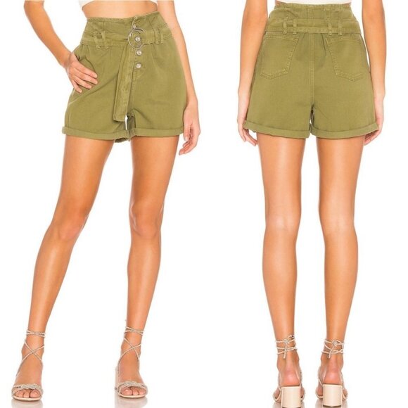 Free People Sage Olive Green Cindy Utility Shorts Size 0 Paperbag NWT NEW Boho - Picture 1 of 6